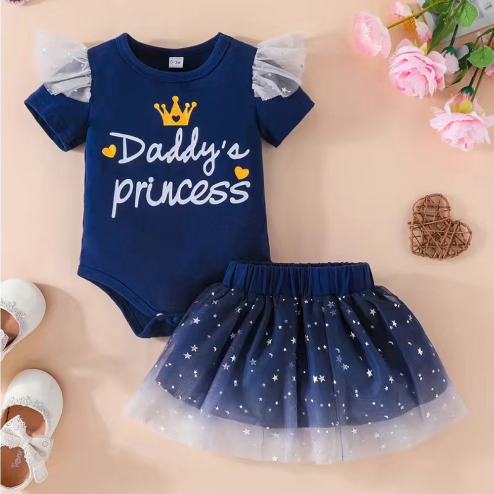 Royal Blue 2 Pcs Daddy’s Princess Onesie and Skirt Set